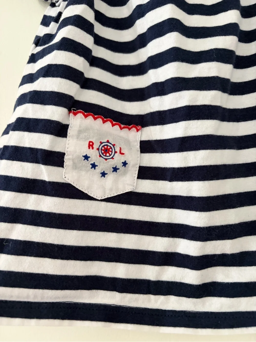 Ralph Lauren Baby Girl Navy White Sailor Stripe Cotton Shirt Dress 12 Months